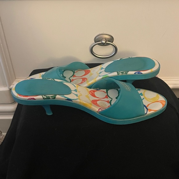 Coach Shoes - Coach scribble Teal and Multicolor Heels